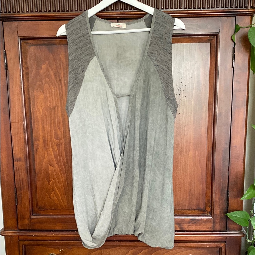 Hummingbird Sage green folded front long very style tank top Lagenlook size M